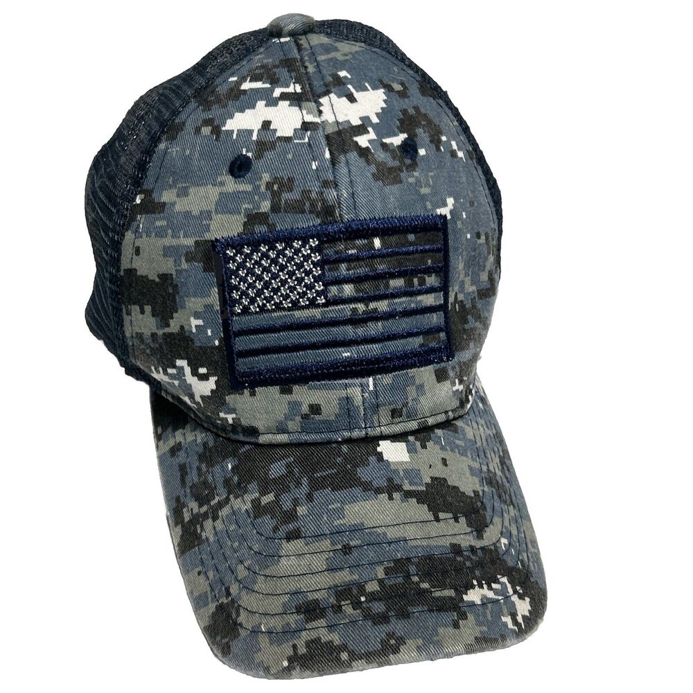 Blue Flag Camouflage Blue Lives Matter Men's Hat Snapback Adjustable Ball Cap